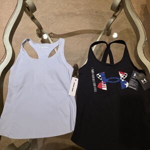 Under Armour Women's Black and Light Blue Tank Tops
